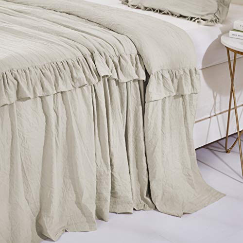 Hig 3 Piece Camel Ruffle Skirt Bedspread Set King - 30 Inches Drop Ruffled Style Bed Skirt Coverlets Bedspreads Dust Ruffles - Alina Bedding Collections - 1 Bedspread, 2 Standard Shams (Camel, King) #TOP3