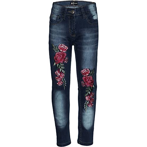 A2Z Kids Girls Stretchy Jeans Roses Embroidered Dark Blue Denim Pant Trouser Jegging