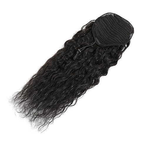 Adette 100% Human Hair Drawstring Ponytail Extension Water Wave In Natural Color 1B Corn Wave Ponytail Clip In Extensions For Black Women thumb #4
