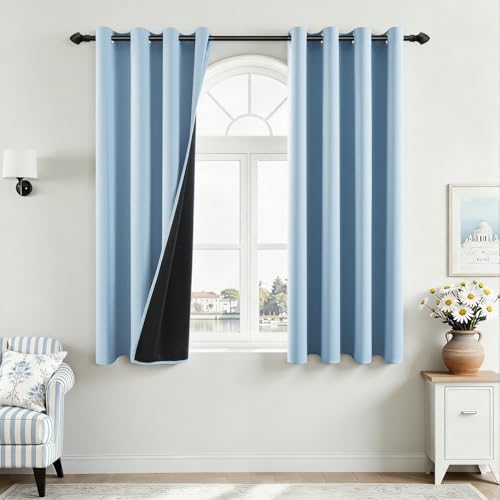 MRTREES Cortinas Dormitorio Cortas Azules para Ventanas Cocina Modernas 140x160 cm Cortinas 100% Opacas Aislantes Termicas con Ojales Cortina Salon Comedor Habitacion 2 Piezas