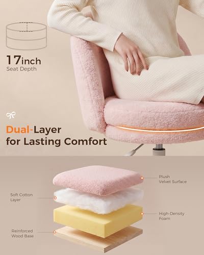 Image of GTPLAYER Velvet Tall Office Chair with Wheels Vanity Chairs with Back, Versatile Height Use: Office to Bar Stools Small Ergonomic Comfy Armlees Computer Desk Chair with Bow Lumbar Pillow for Gift