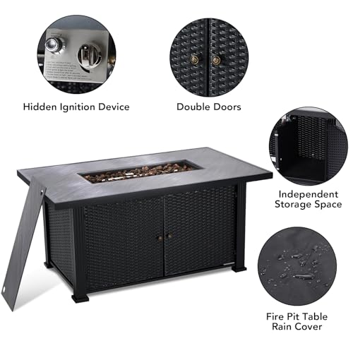 52" Propane Fire Pit Table, 50000BTU Rectangle Fire Table with Cover & Rain Cover, Sturdy Steel and Iron Fence Surface, CSA Safety Certified, Companion for Your Garden (Enlarged Version)