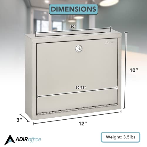 Adiroffice Multi Purpose Mail Box With Lock - Heavy Duty Drop Box - Commercial Suggestion Box -Wall Mountable Safe And Secure Ballot Box - 3" X 10" X 12" - Beige #TOP4