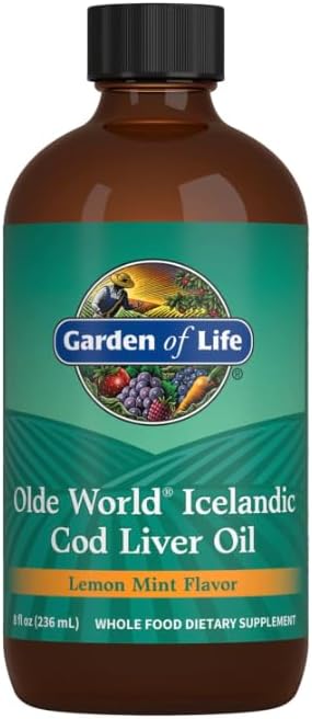 Garden Life's Olde World Icelandic Cod Liver Oil, Lemon & Mint Flavor 1000mg Omega 3 Fish Oil, 236 ml