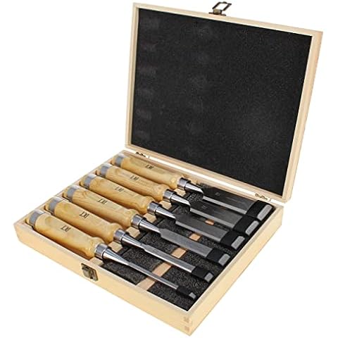 Deadwood Crafted Tools Wood Carving Tools Kit - 6pc Wood Carving Chisel Set with 2pc Sharpening Whetstone and Wooden Box Cover