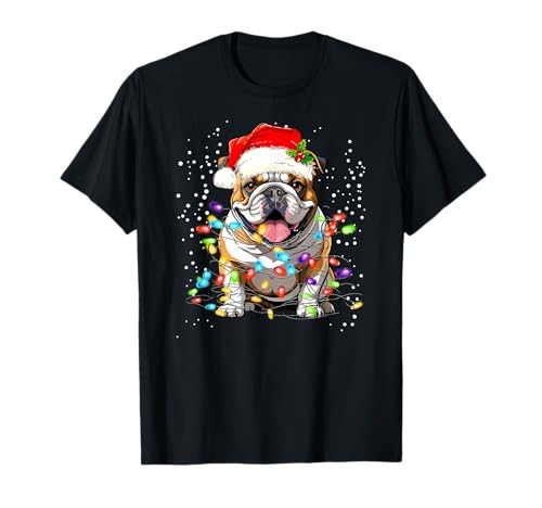 Bulldog Inglés Luces de Navidad Amante de los Perros de Camiseta
