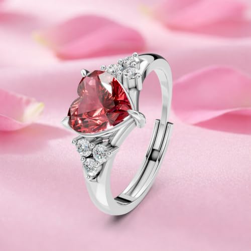 Image of Miss Highness 925 Silver Heart Promise Ring for Women | Stylish Adjustable Design | Trendy Silver Jewellery | With Authenticity Certificate | Gift for Girlfriend Wife | Office Wear Ring