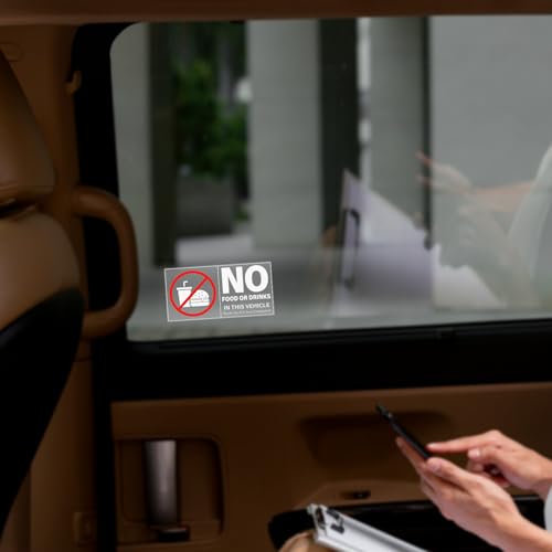 Image of 10 Pack No Food Or Drinks in This Vehicle Stickers 4 x 2 Inches Self Adhesive Sign Vinyl Waterproof UV Resistant Warning Decal for Car Taxi Window