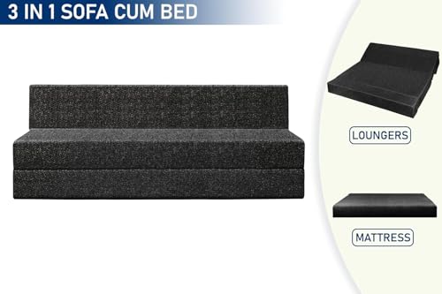 Image of Foldable 6x6-Feet 4 Seater Sofa Cum Bed, Sofa Bed, Jute Fabric- Washable Cover- Including 4 Cushion Perfect for Home-Black