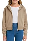 CharmWM Girls Fashion Zip Up Hoodies Kids Cute Crop Sweatshirts Teen Trendy Preppy Jackets Clothes Light Khaki