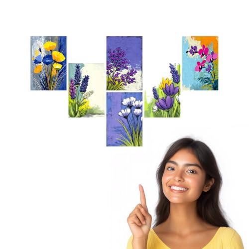 Image of SiddArtify Floral Wall Art Prints Set - Abstract Botanical Poster Decor for Living Room Bedroom Office - Set of 2-4x6 Inch - Board (Pack of 6) - Sticker (Pack of 6)