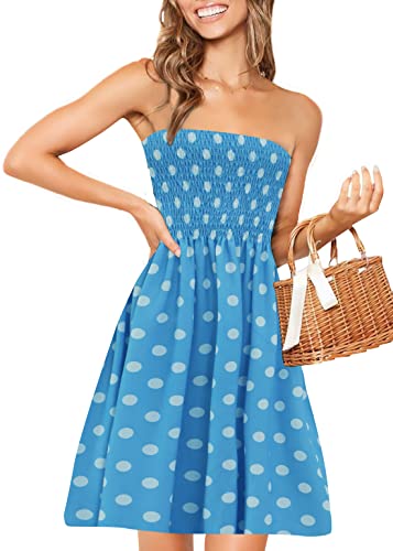 Image of Zyyfly Tube Top Dress Women Summer Beach Coverup Stretch Smocked Strapless Dress
