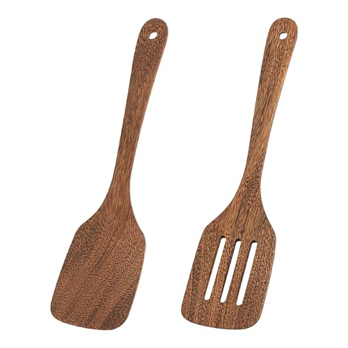 VOSSOT Lot de 2 spatules en bois, ustensiles de cuisine avec trou, pelle plate de cuisine