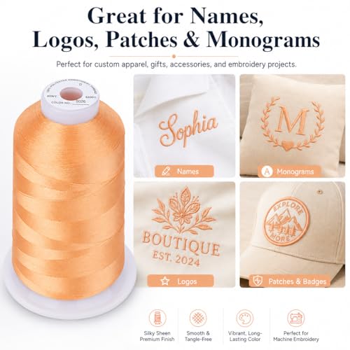 Image of Simthread Embroidery Machine Thread 5000M 40WT Polyester, Cantaloupe S026 | 5000M 40WT polyester thread feeds smoothly for home or commercial embroidery projects.