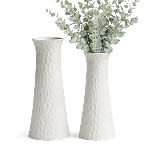 Modern White Ceramic Flower Vases Set, Art Dot Decorative Tall Vase for Bouquet Pampas Grass, Maximalist Vases for Kitchen, Bedroom, Office, Living Room, Shelf