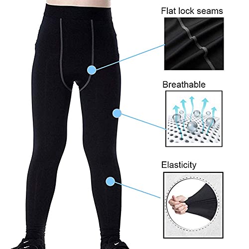 Sanke Boy's Athletic Running Stretch Pants Compression Football Legging, Black, 7/130 #TOP3