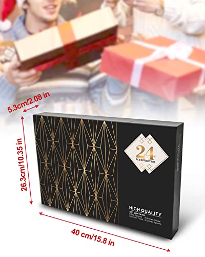 Foto von Golden Besteckset, Besteck 24 Stücke für 6 Personen, Besteckset mit Geschenkpaket, Steakmesser/Gabel/Esslöffel/Teelöffel, Besteckset aus Edelstahl, Spiegelpolierter Design für Küche/Restaurant