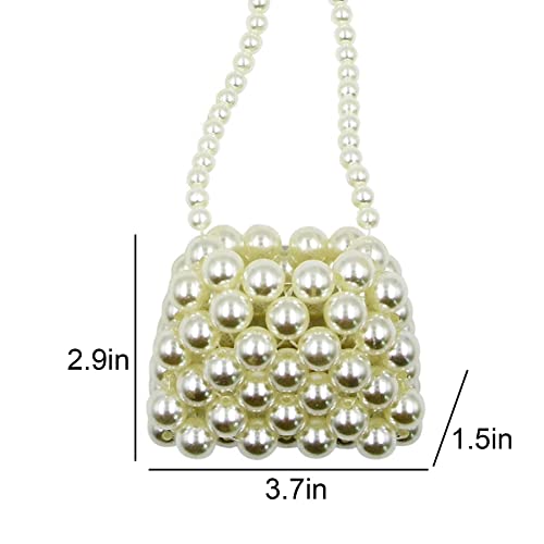 Image of Little Girl Mini White Vintage Pearl Satchel Shoulder Bag Evening Clutch