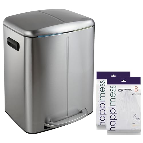 happimess HPM1005A Marco Rectangular 10.6-Gallon Double Bucket Trash Can with Soft-Close Lid, Stainless Steel, Fingerprint Resistant, Modern, Minimalistic for Home, Kitchen, Office, Bedroom, Bathroom by happimess - Used condition - US$59.57