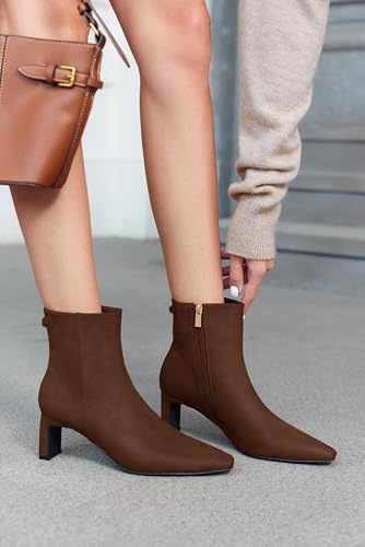 Image of Coutgo Womens Ankle Boots Chunky Heel Closed Toe Booties Side Zipper Winter Dress Shoes
