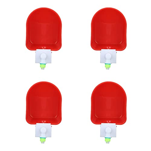 SIXRUN Poultry Fount Lot de 4 Abreuvoirs Automatiques Durables pour Gibier à Plumes avec Rainures, équipement Universel pour Poulet, Caille, Bol d'eau en Plastique Rouge 4,3 X 3,7 X 2 Pouces pour – vue 4