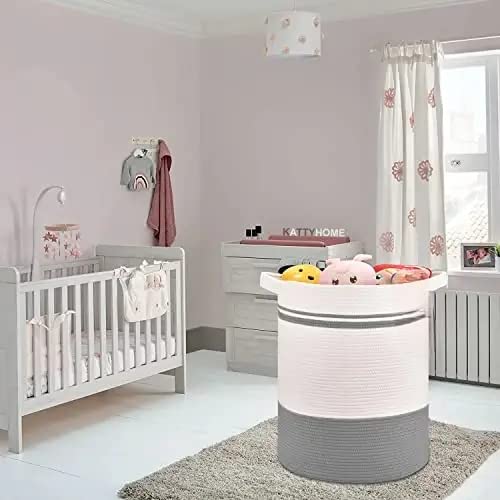 Image of Laundry Basket For Storage, High Storage Basket, Laundry Hamper With Handles, 15X 17, Cotton Rope Storage Hamper, Woven Laundry Baskat, Toy,Clothes And Woven Basket (Grey)