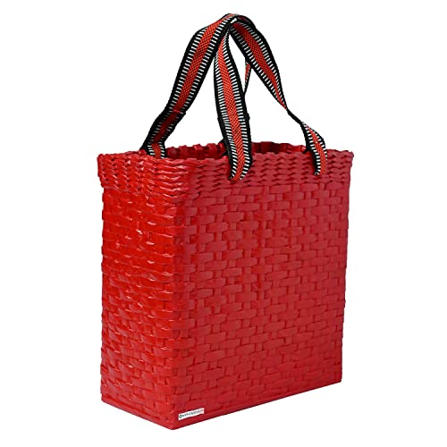 Image of Paperus, Medium, Red, Lunch Bag, Tiffin Basket for Office, Handbag, Carry Bag, Travel Bag, Eco-Friendly, Handmade, of Paper Ropes, in Inches 11 Height, 12 Length & 6 Wide Base