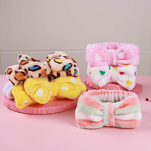 9 Pcs Headbands Bow Shower Elastic Hair Band Coral Fleece Headbands for Washing Face Headwraps for Makeup Cosmetic Sweet Headbands - Thumbnail 4