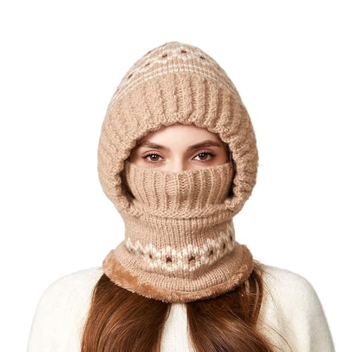 Bonnet hiver femme tricot anti-vent ajustable écharpe ski