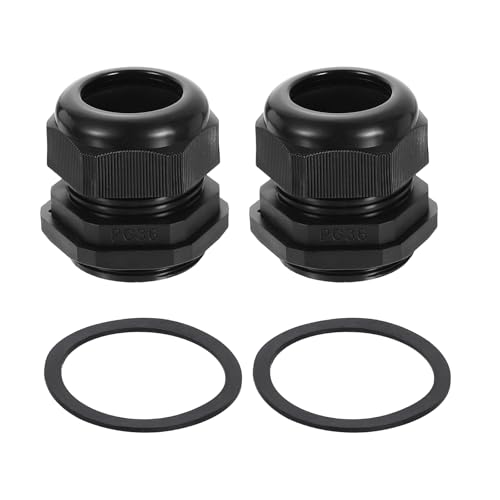 uxcell 2Pcs PG36 Nylon Cable Glands, Waterproof Cord Grip Connector with Washer, Adjustable Wire Grommet Protectors with Gaskets and Locknut for Junction Box, Black
