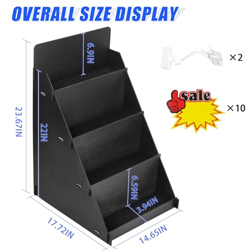 Retyion Greeting Card Display Stand Sticker Display Wooden Display Stand 4 Tier Portable Card Display Rack Retail Display Stand for Greeting Cards Birthday Cards Coasters Stickers Photos (Ebony)