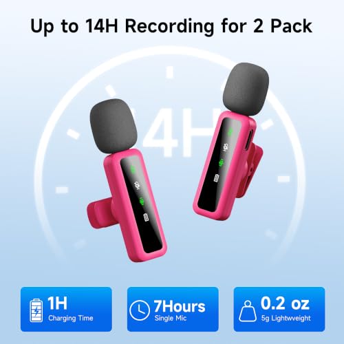 Image of Wireless Lavalier Microphone for iPhone - iPad, Android Phone Computer, Mini Microphone for Live Streaming, Video Recording, Outdoor or Indoor Interviews, YouTube, TikTok, Vlog (Rose red)