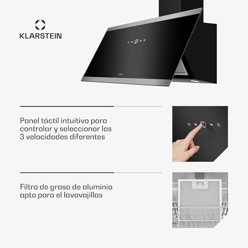 Klarstein FlashLine Campana extractora - 90 cm campana cocina decorativa, pantalla táctil, 524 m³/h, a++ eficiencia energética, iluminación led, silenciosa 34,5 db, negra, conductos & recirculación - imagen 6