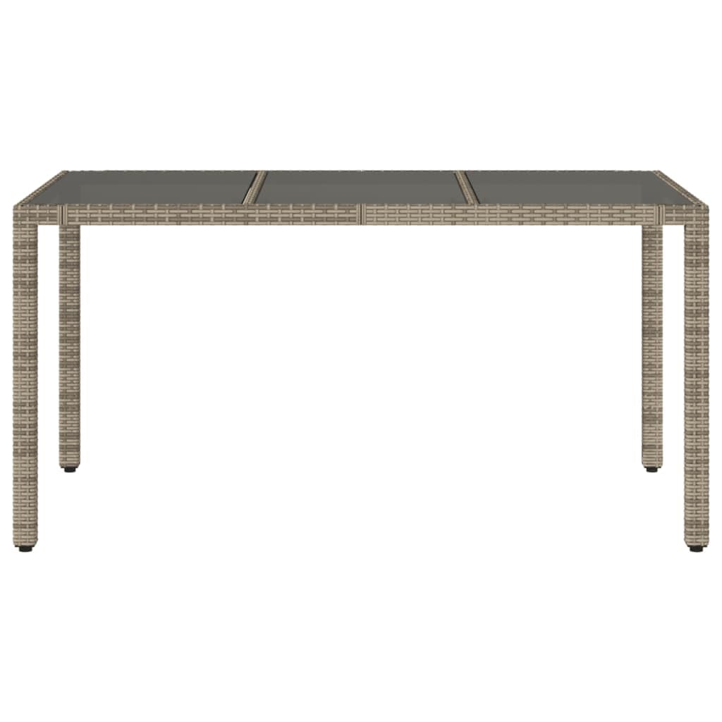 Stół ogrodowy ze szklanym blatem, szary, 150 x 90 x 75 cm, polirattan, malowana proszkowo rama stalowa, odporna na promieniowanie UV, nowoczesny design stołu na zewnątrz na taras i do ogrodu