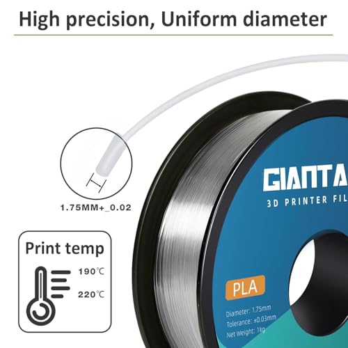 Image of PLA Filament 1.75mm, GIANTARM Classic PLA 3D Printer Filament 1kg Spool (Transparent)