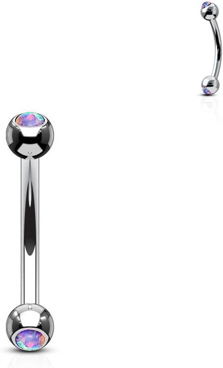 (1 Piece Opal Set Balls Curved Barbell (316L) Surgical Steel, Nickle Free (16g (1.2mm), 8mm Barbell, 3mm Balls