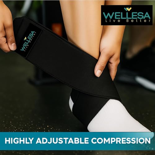 Image of WELLESA Orthowrap Premium Ankle Support Brace | Adjustable Compression Wrap for Foot & Ankle Pain Relief, Sprain, Injury, Swelling | One Size Fits All - Pair