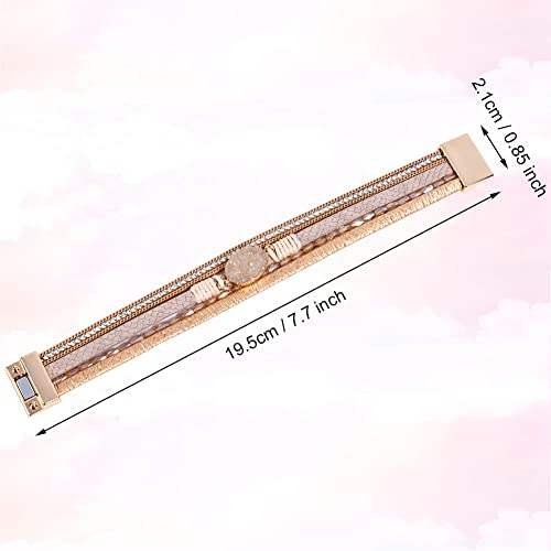 Aucuu Inspirational Leather Bracelets For Women, Boho Cuff Crystal Wrap Bracelets For Teen Girls, Valentine's Day Mother's Day Birthday Jewelry Gifts For Women （Light Brown） #TOP1