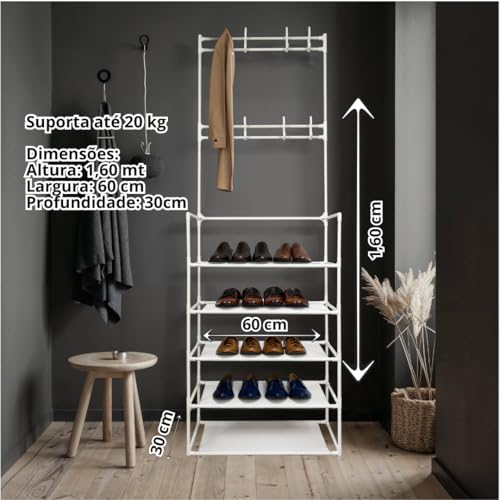 Organizador de Roupa Cabideiro Arara Sapateira 16 pares de Sapatos Multiuso com Gancho Bonê Chapeu D