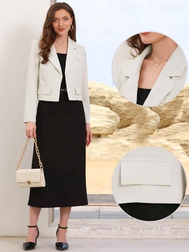 Allegra K Cropped Blazer for Women Notched Collar Long Sleeve Suit Jacket Business Casual Blazers2