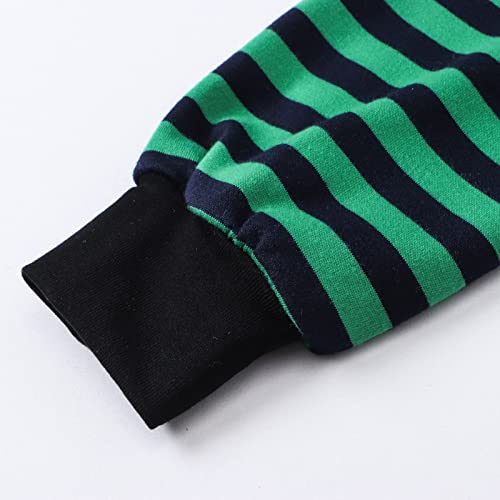 Camiseta básica de manga comprida para meninos e meninas com estampa listrada casual, Verde, 8-9 Ano