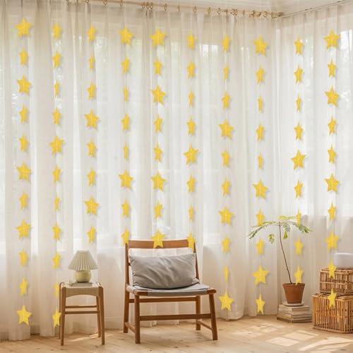 Image of Gold Glitter Star Garland Banner Streamers - 2.76 Inch 52 FT 4 Strands Paper - Golden Garland for Graduation Birthday Baby Shower Christmas Party Decorations