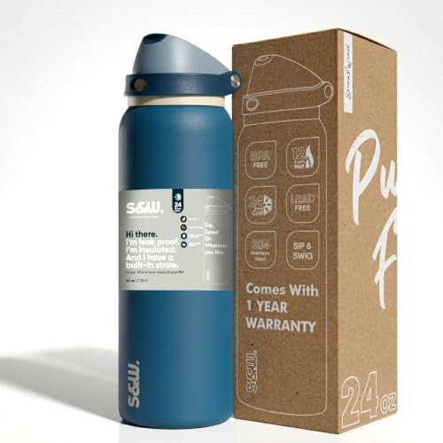 STRAW&WEAVE PureFlow Water Bottle 710 ml Stainless Steel Sports B...