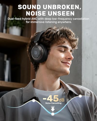 Image of Boean Active Noise Cancelling Headphones, Bluetooth 6.0 Wireless Headphones with 120H Playtime, Soft Foam Over Ear Headphones with 360 HD Audio & 5 ENC Mics, Deep Bass Stereo Headset for Travel Game