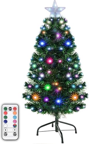 Prelit 3 Foot Artificial Christmas Tree, Metal Stand with Multi Function Changing LED Multi Colored...
