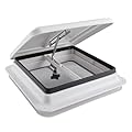 Hike Crew RV Roof Vent | Easy-Install Camper & Trailer Sunroof Cover Replacement Kit with Zero-Leak Frame, Mesh Bug Screen, Weathertight Lid & Manual Knob Crank | Fits 14 x 14” Standard Opening, White