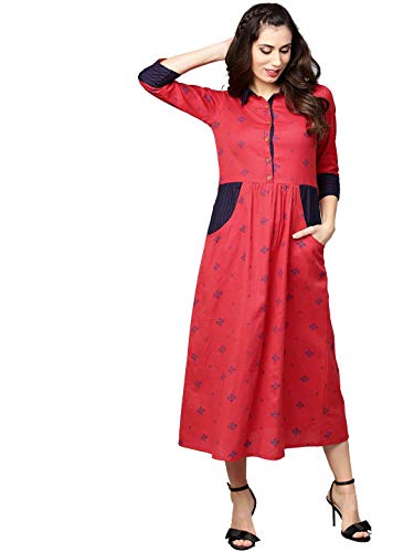 Hiral Designer Mall Womens Kurta Indian Kurtis Dresses for Women Casual Anarkali Kurti Long Dress (small-34, Red)