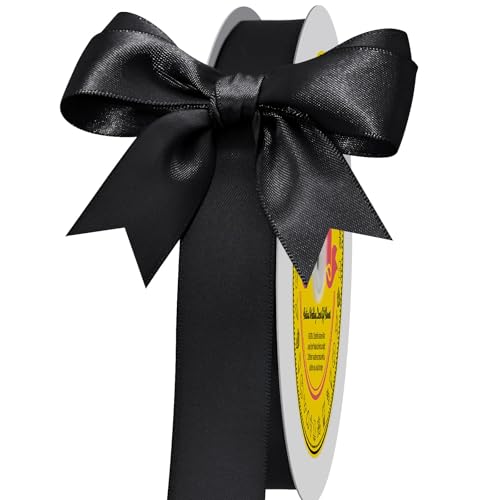 Image of Double Face Black Satin Ribbon 7 /8 inch X 100 Yards Polyester Black Ribbon for Gift Wrapping Very Suitable for Weddings Party Hair Bow Invitation Decorations and More