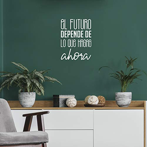 Vinyl Wall Art Decal - El Futuro Depende De Lo Que Hagas Ahora - 16" x 12" - Trendy inspirational Cool Positive Mind Spanish Phrase Quote Sticker For Office Business Home Gym Living Room Decor (White)