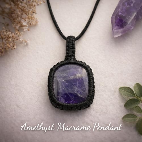 Image of REMEDYWALA Gemstone Macrame Pendant for Reiki & Crystal Healing, Natural Stone